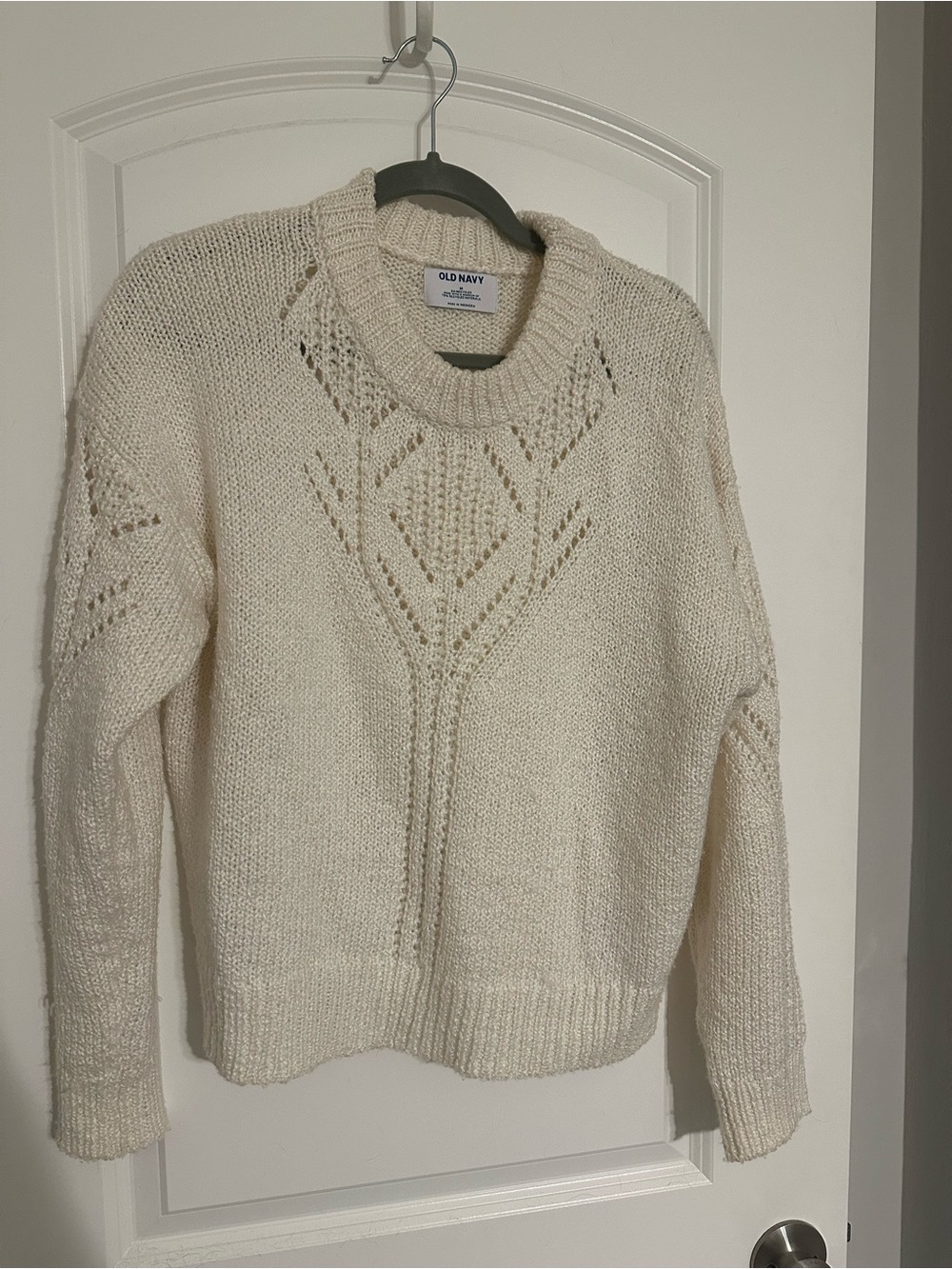 Old Navy Cream Pointelle Crewneck Sweater